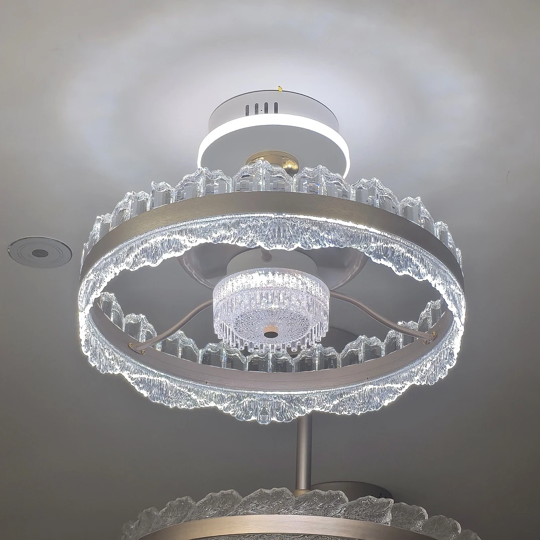 2025新款主卧室风扇灯隐形扇叶餐厅书房水晶吸顶风扇灯语音遥控制