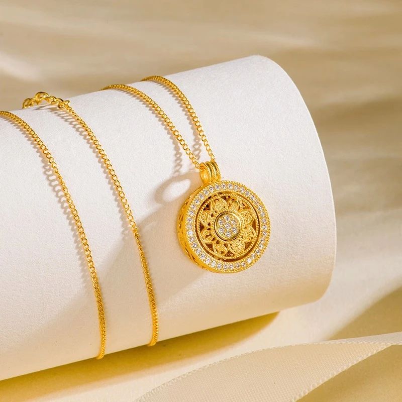 【香港周谢福】非遗八宝罗盘项链可转动镶嵌锆锁骨链