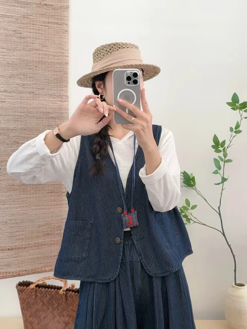 女士牛仔休闲个性洋气宽松深蓝无袖马夹牛仔百搭外穿马甲爆款复古