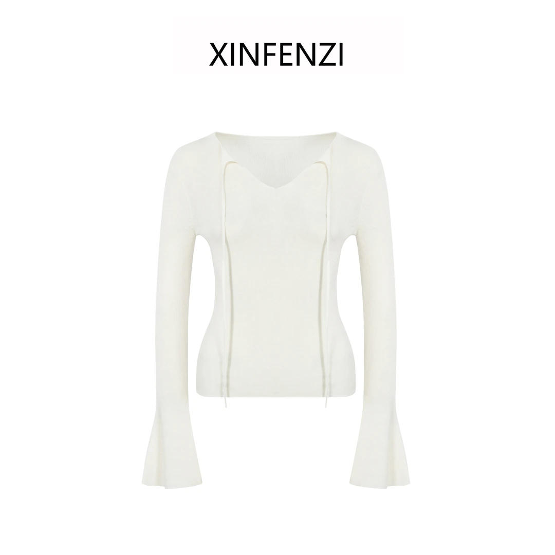 【甜奶昔】XINFENZI 百搭系带羊毛长袖针织打底衫 35462