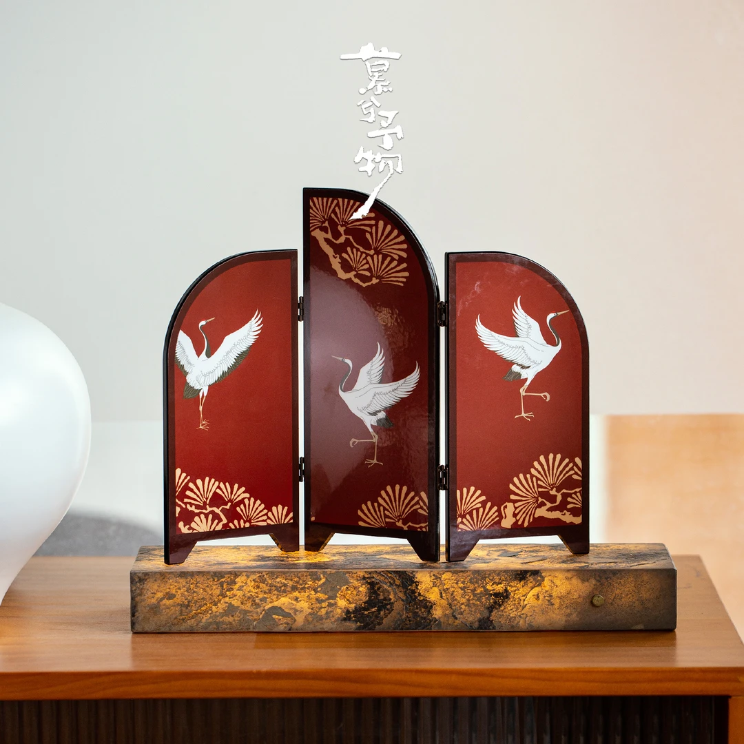 慕兮三折茶室桌面屏风中式茶道摆件摆台装饰画氛围隔断玄关斗拒画