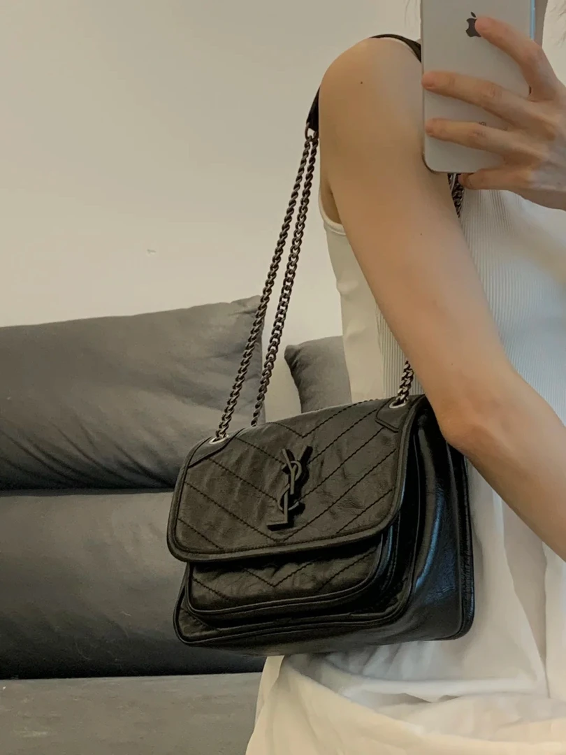 未使用 YSL/圣罗兰 niki小号黑银d扣 /全新/优选