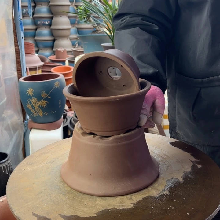 紫砂宜兴紫砂花盆朱泥三件套