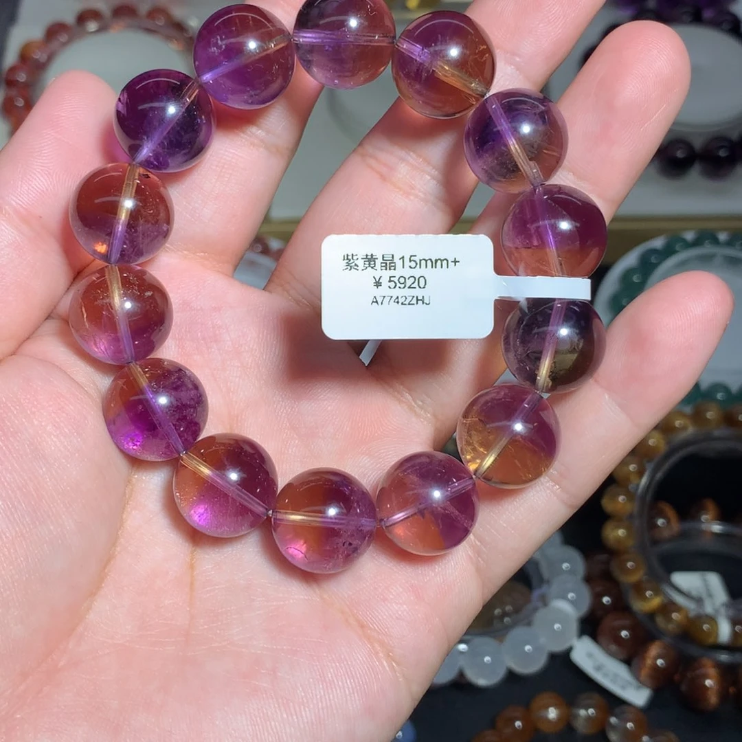 水晶手链未镶嵌L****s毕业级玻利维亚紫黄晶15.5mm