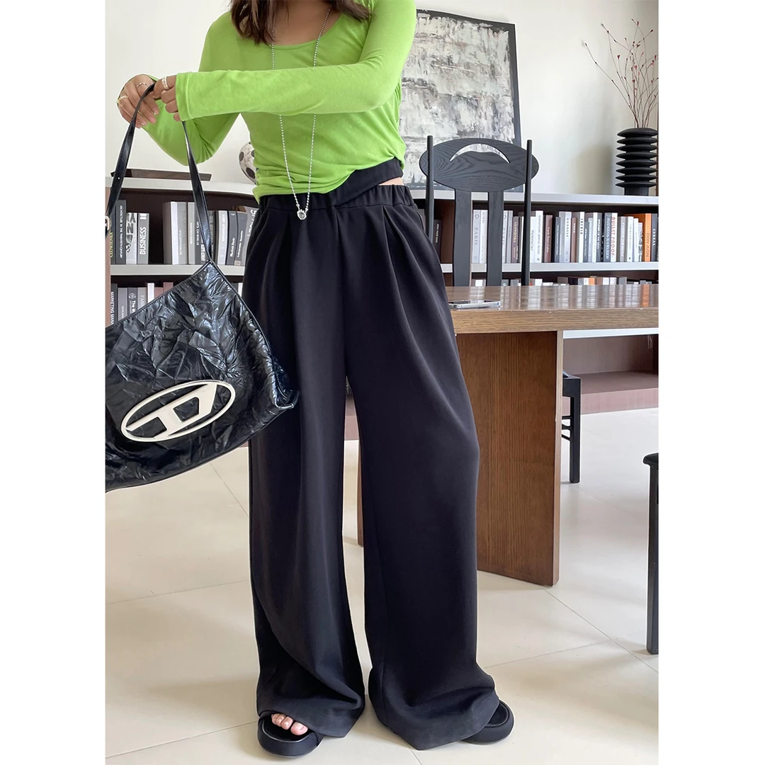 晶咕白标~偏不要寻常 松紧露腰垂感阔腿休闲裤女秋季大码宽松显瘦