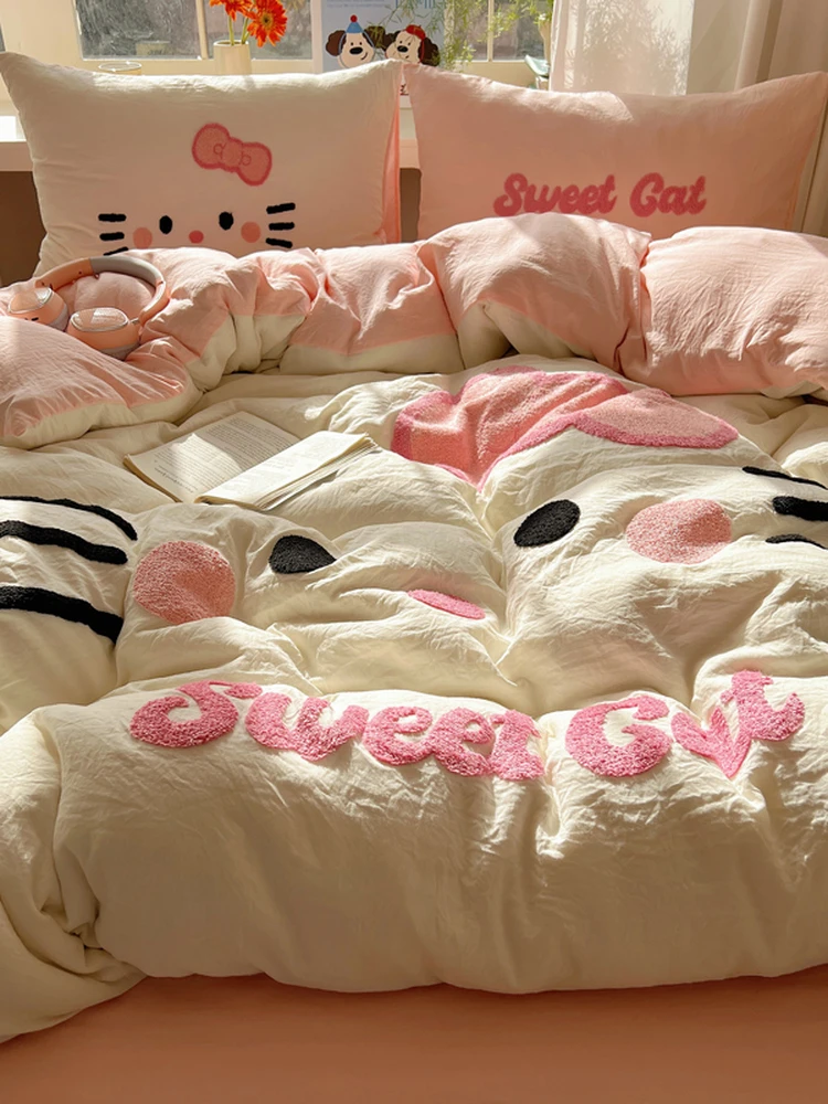 全棉可爱2025新款纯棉卡通被套床单被罩学生宿舍三件套
