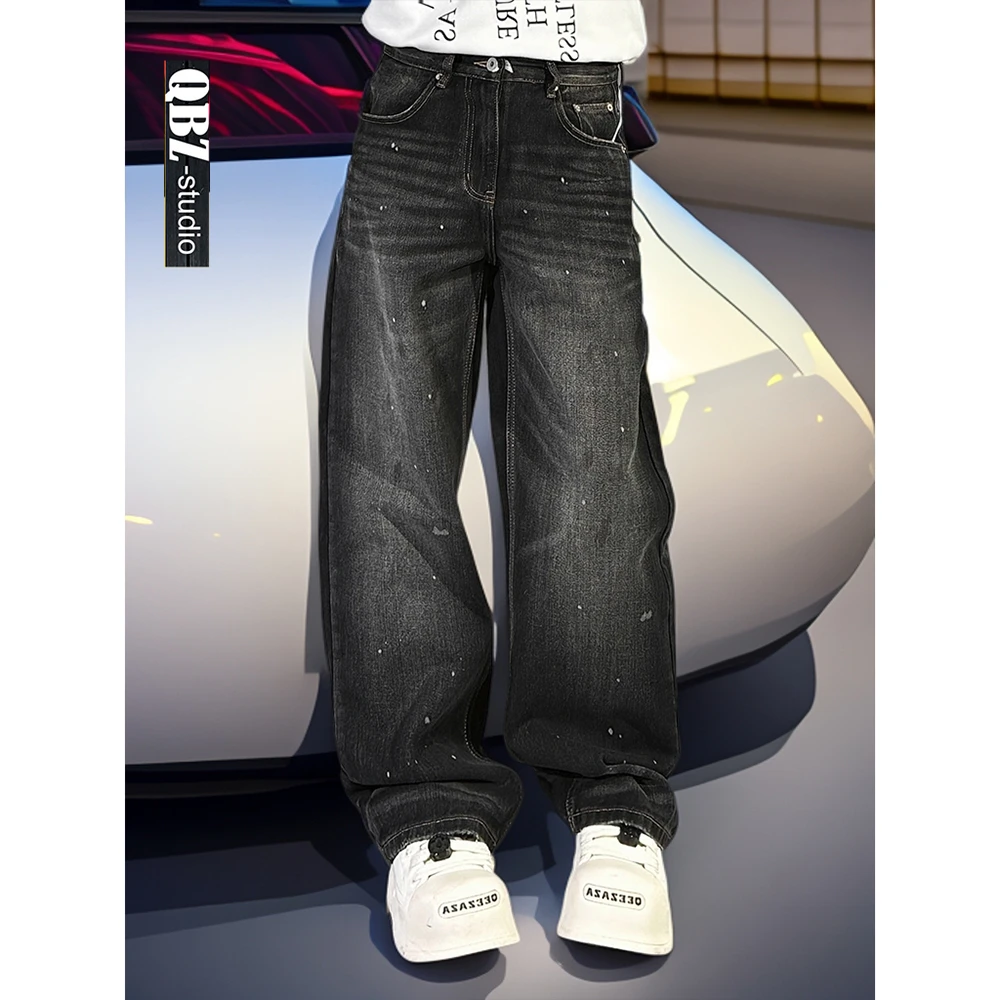 巴黎秋冬潮牌宽松直筒牛仔裤男款复古水洗灰黑色美式阔腿裤加厚潮