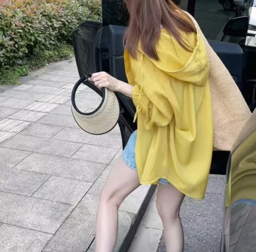 连帽衬衣女款2025新款爆款夏季薄款洋气宽松独特超好看防晒衬衫