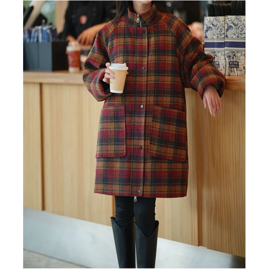 北桔2024冬季新款复古格子时尚百搭90白鸭绒羽绒服大衣外套女6375