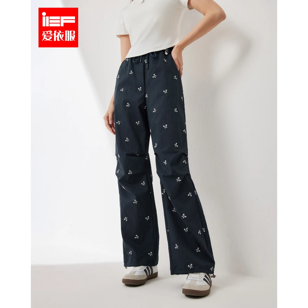 IEF/爱依服2025春季新款可爱蝴蝶结刺绣显瘦学院风哈伦裤欧若风