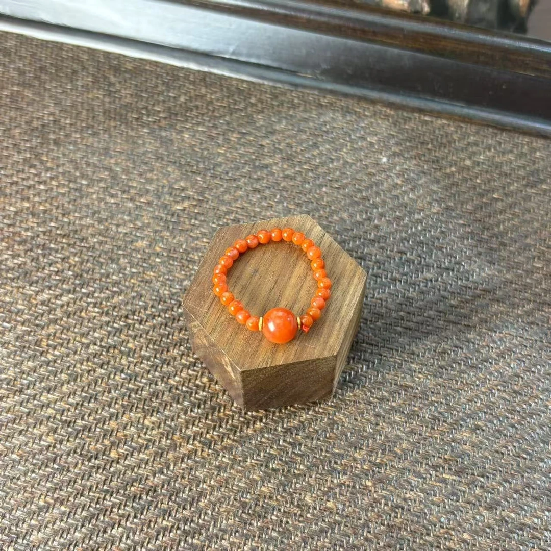 【睿泽鉴宝】s925南红小米珠戒指 2-5mm KT0110056