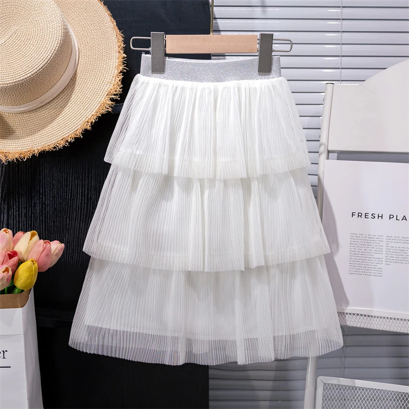 女童半身裙夏天韩版洋气中大童网纱裙中长款2025新款儿童蛋糕裙潮