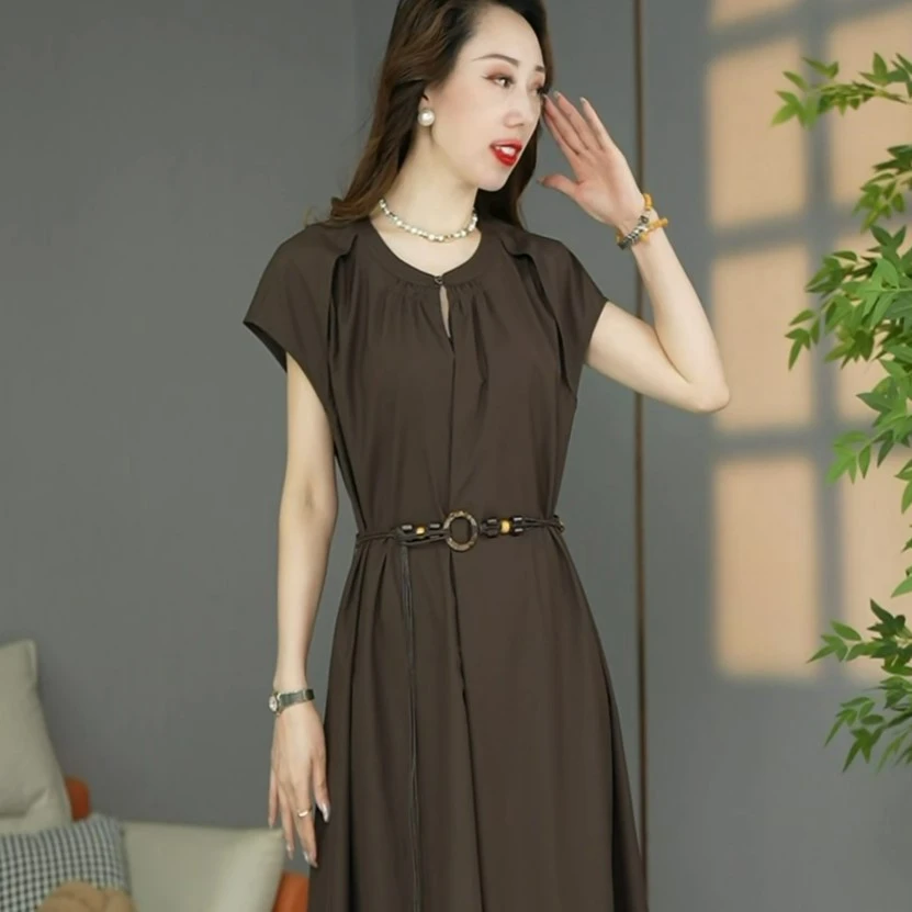 DIEQIAN/帝倩原创设计师款高货欧版宽松洋气大气设计感连衣裙长裙