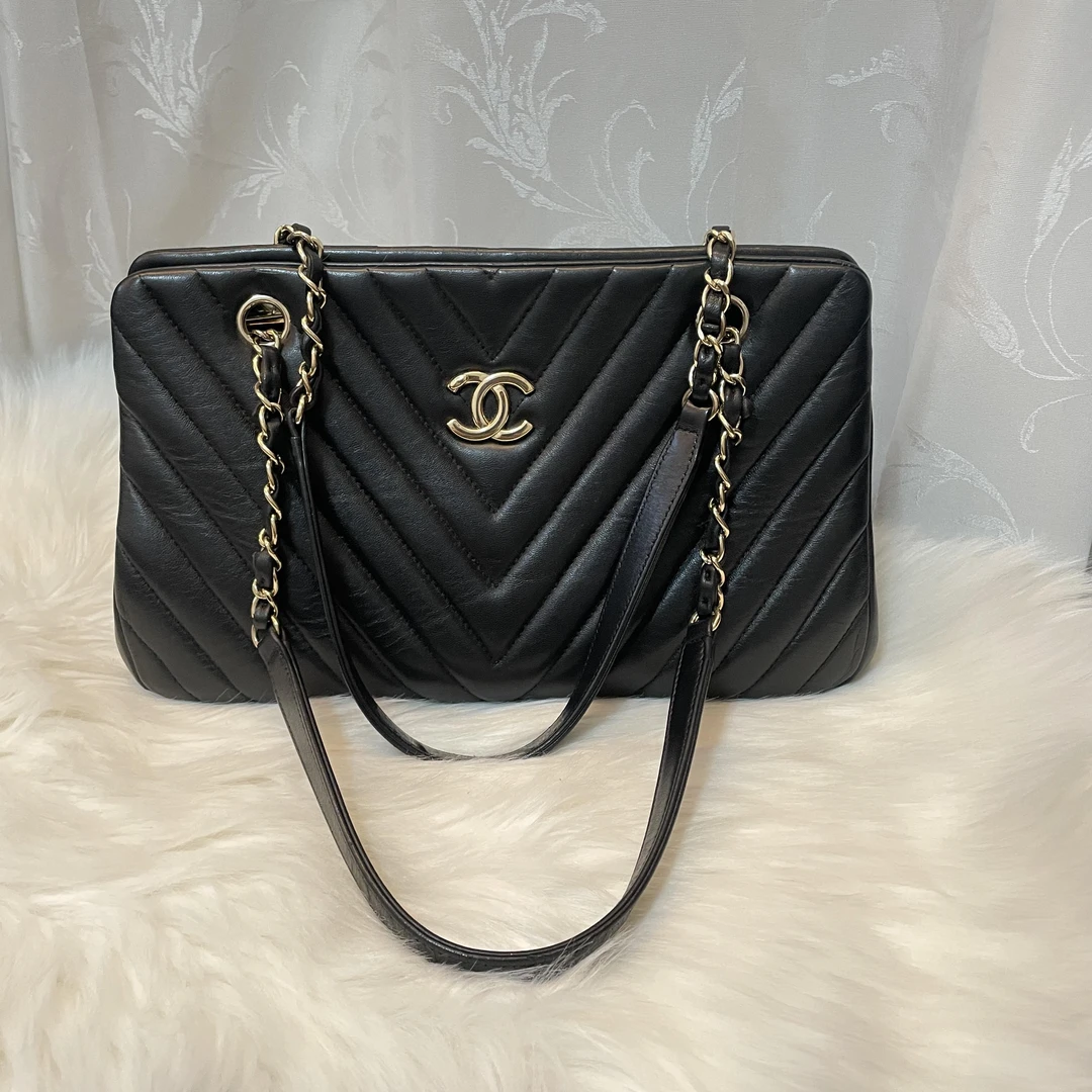 99新 Chanel/香奈儿 大吉中古/sh/黑金v纹单肩包