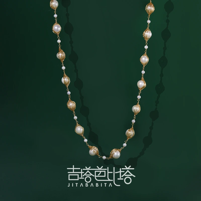 铜合金项链 时尚百搭气质毛衣金色手工白色链项链长款颈链轻奢