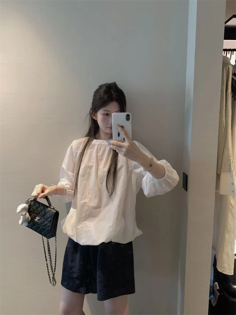 【OPENING自制】夏日氧气 白色圆领泡泡袖宽松套头衬衫