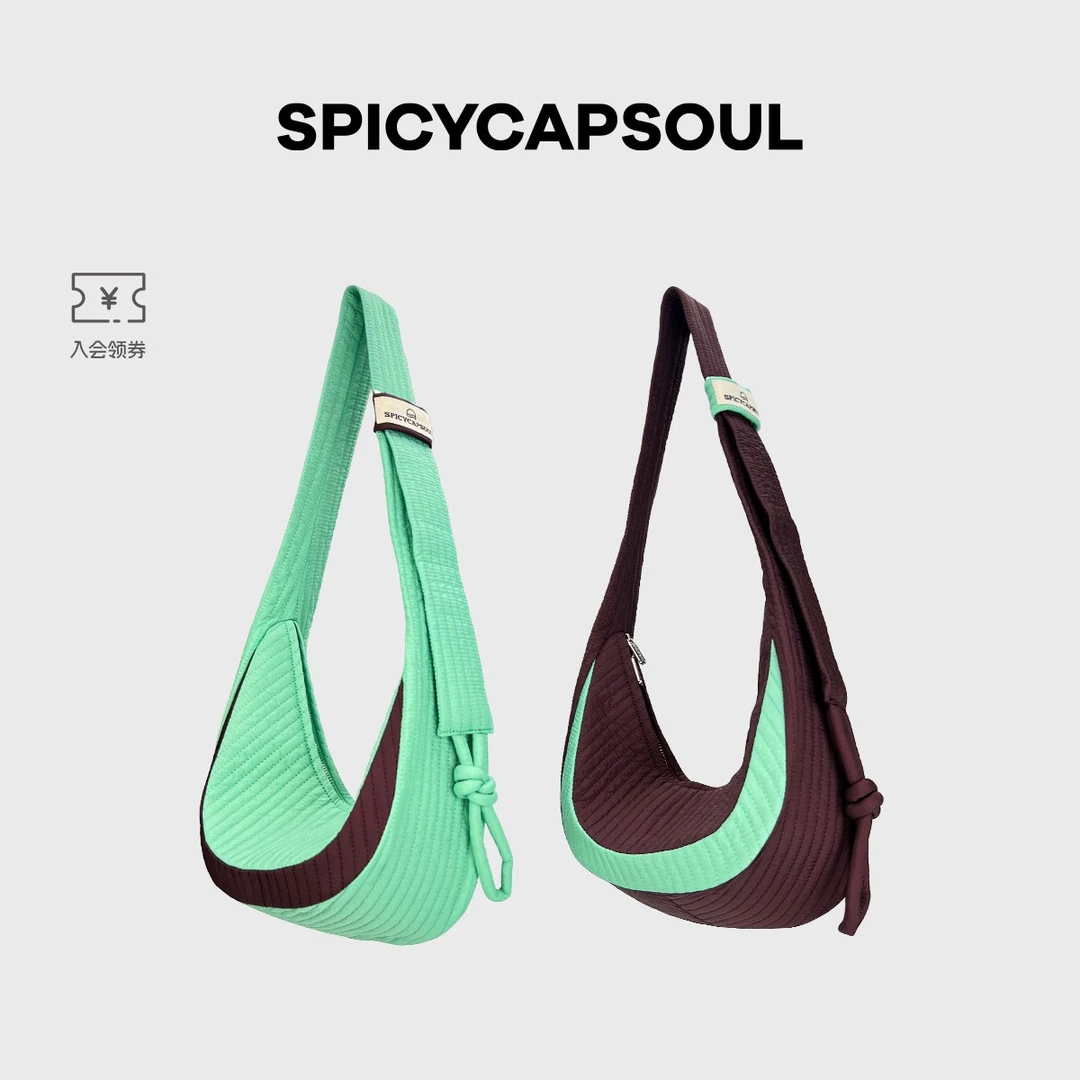 【山凹】SpicyCapSoul池金物原创复古撞色绣线月亮饺子包单肩斜挎包