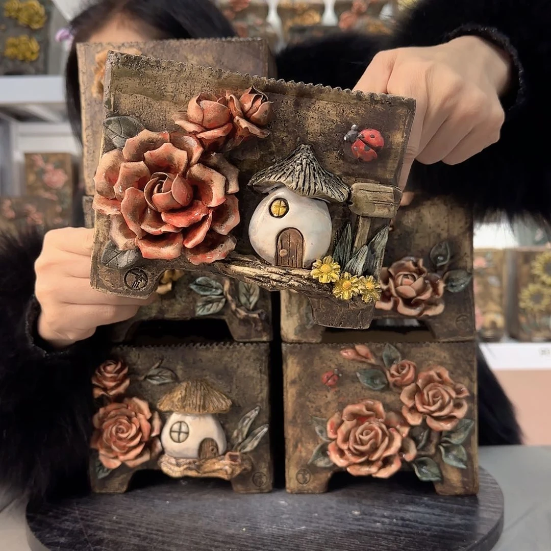 红陶(***）青默花器花盆