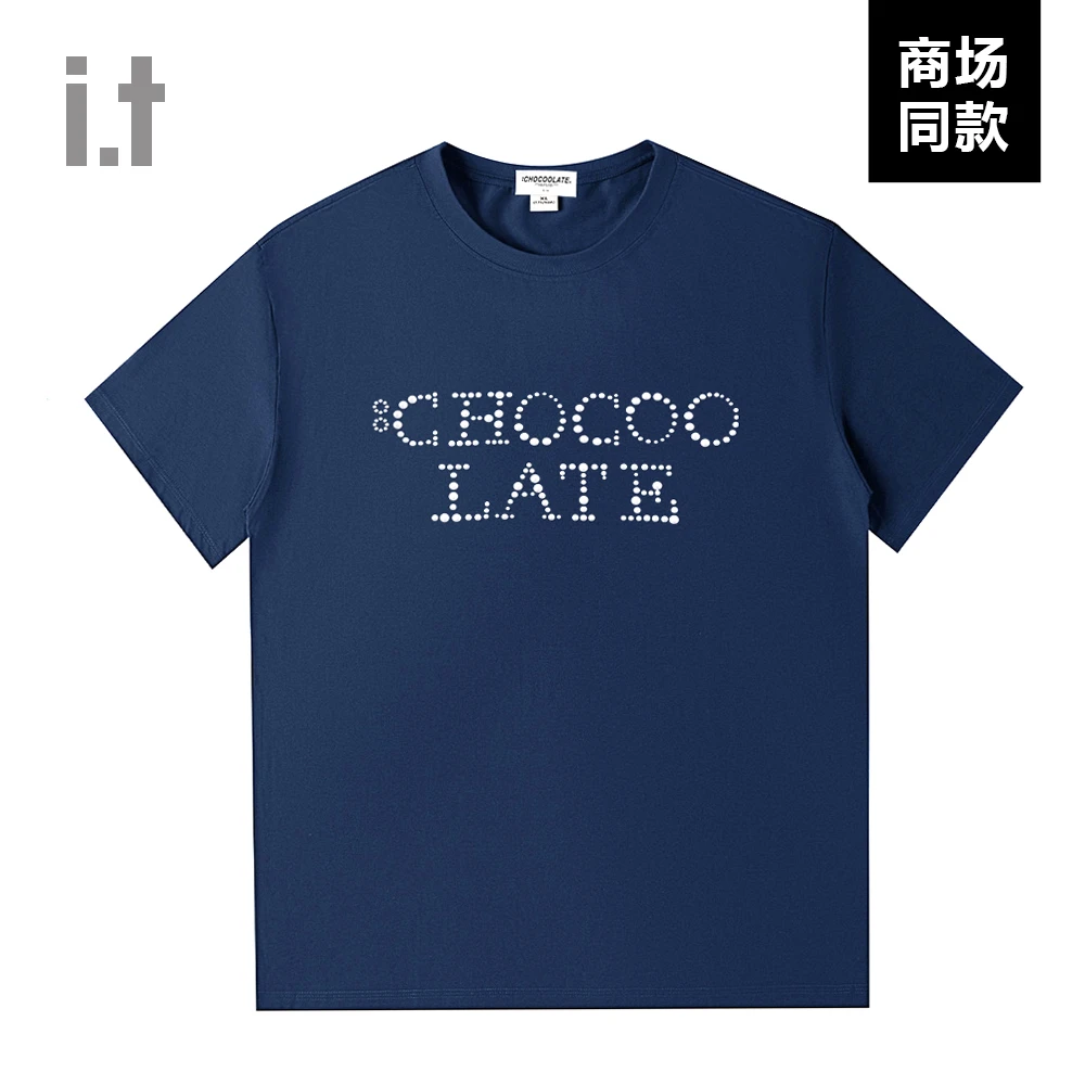 I.T旗下CHOCOOLATE美式复古珍珠烫钻短袖男纯棉透气亲肤T恤女圆领