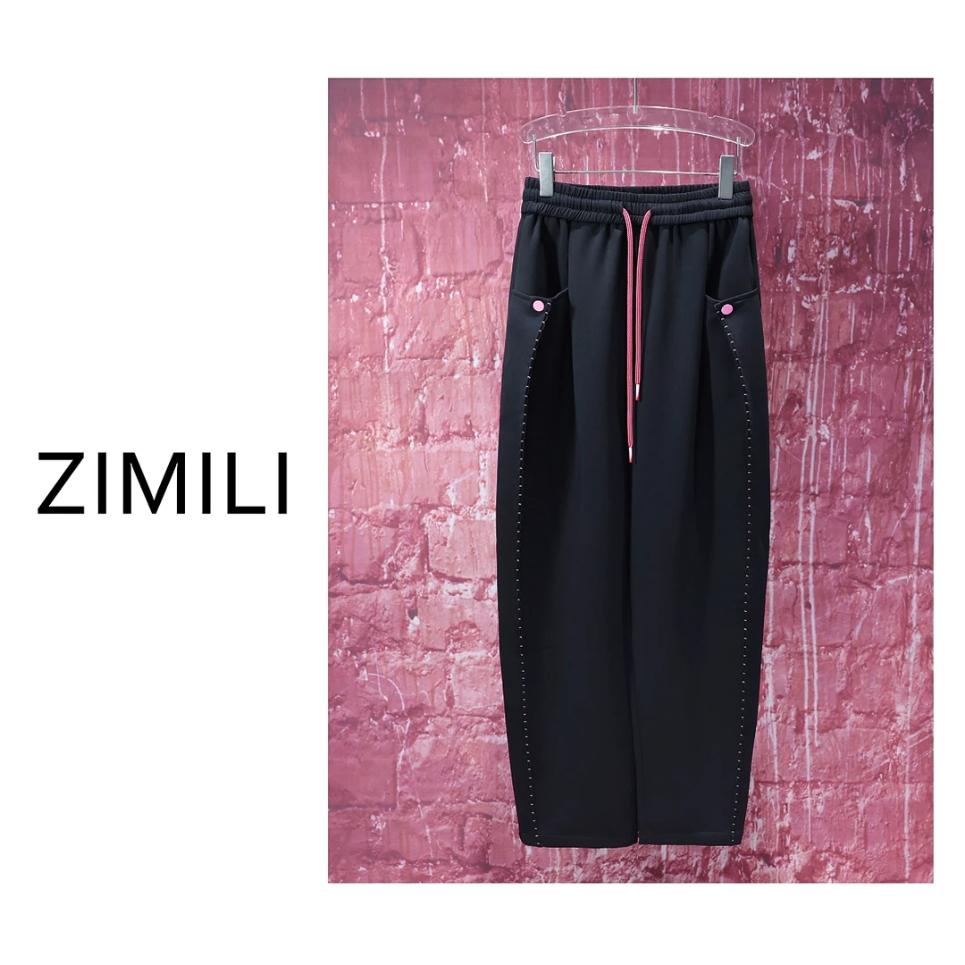 【LIANG哥女装】2025欧货轻薄柔软亲肤黑色褶皱镰刀型阔腿裤6313