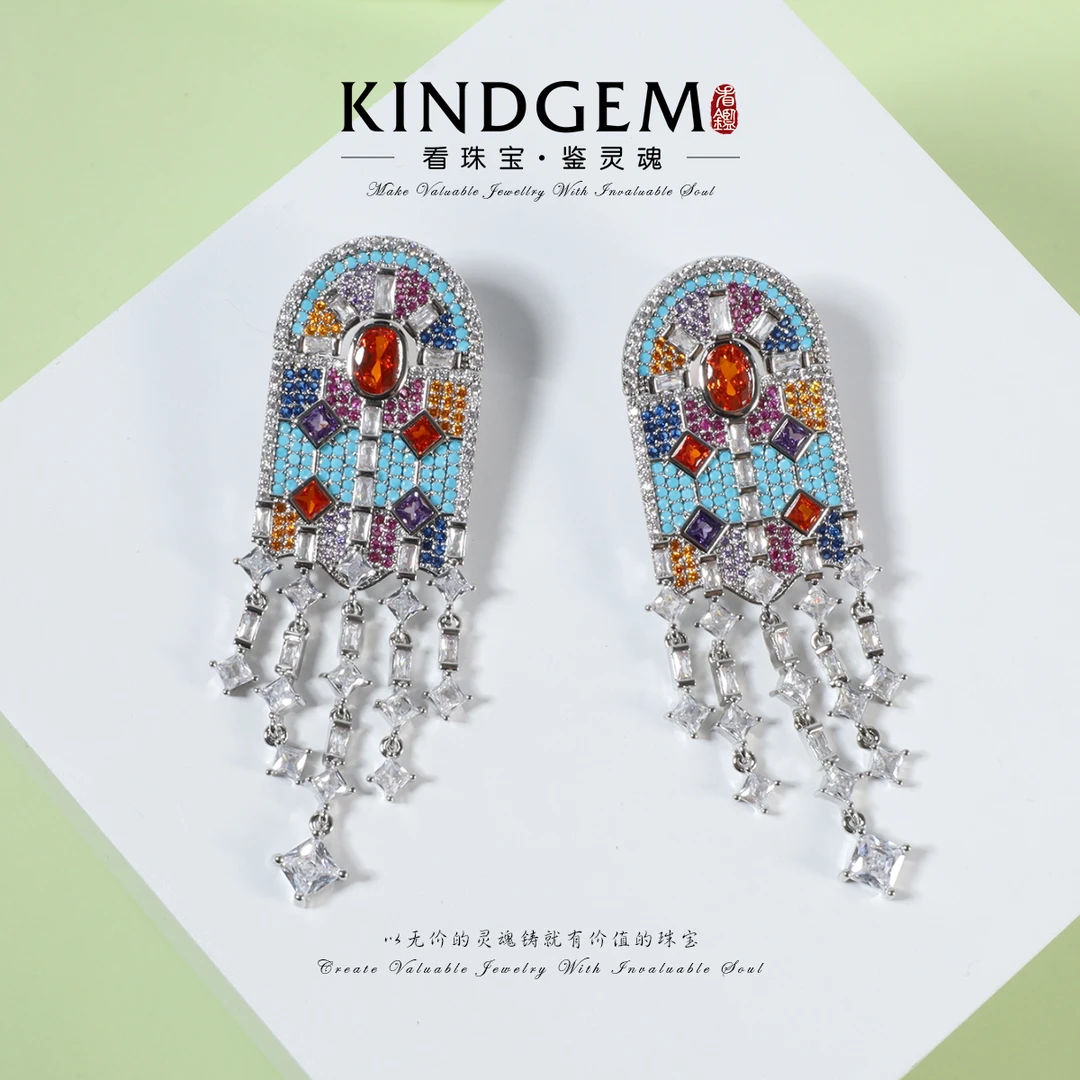 铜合金锆石耳饰 KindGem 奢华设计师款气质时尚耳环 C-44367