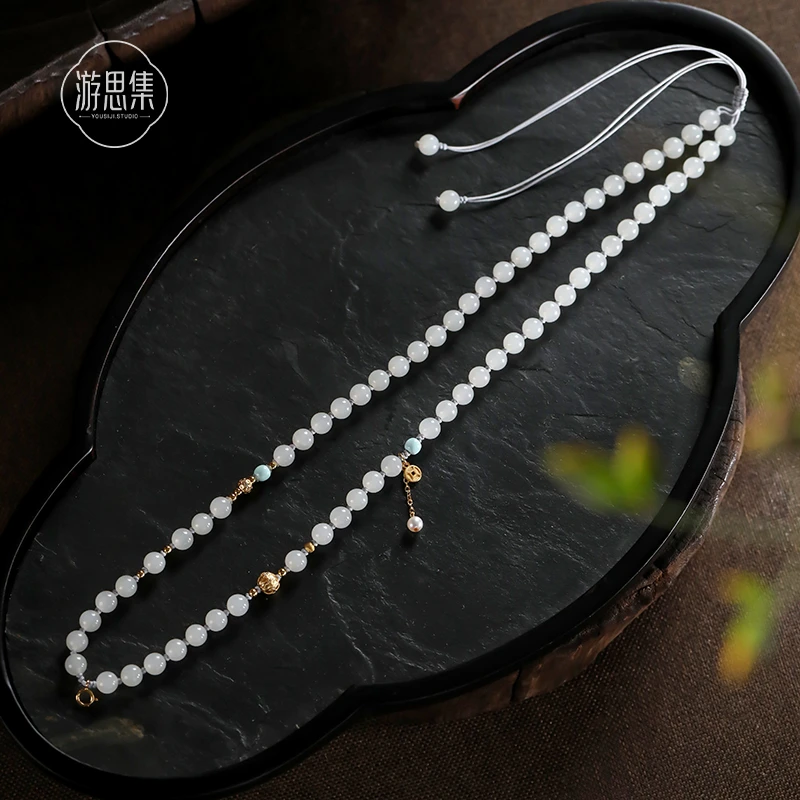 游思集【万境随心链】天然和田玉白玉新中式国风气质编绳抽拉手工