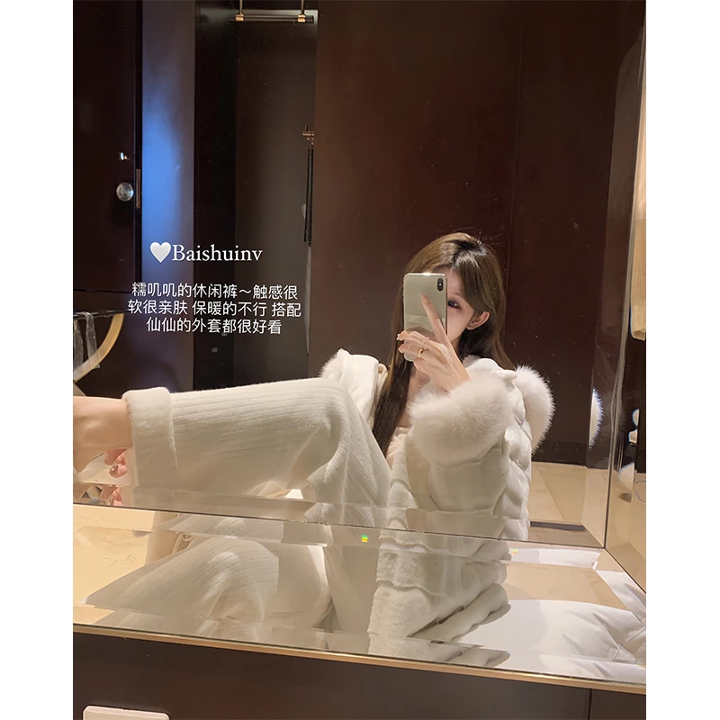 白水女【冬季清仓】冬日糯叽叽保暖长裤女慵懒时尚休闲长裤B3122677