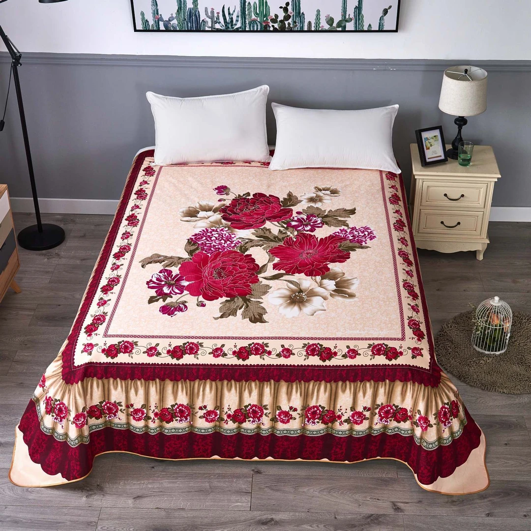 （无品牌-牡丹花床单）2.3米x2.3米加厚加密斜纹磨毛定制床单红色