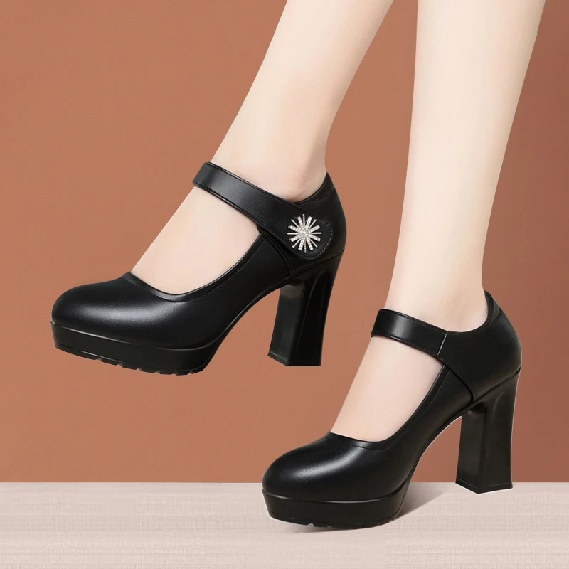 旗袍模特走秀高跟鞋防水台粗跟厚底舒适百搭单鞋久站不累脚工作鞋