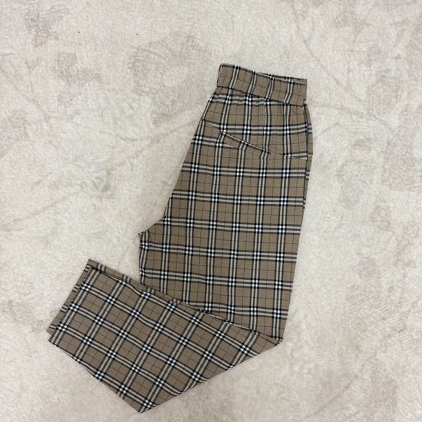 爆款气质卡其色格子九分夏季休闲百搭裤
