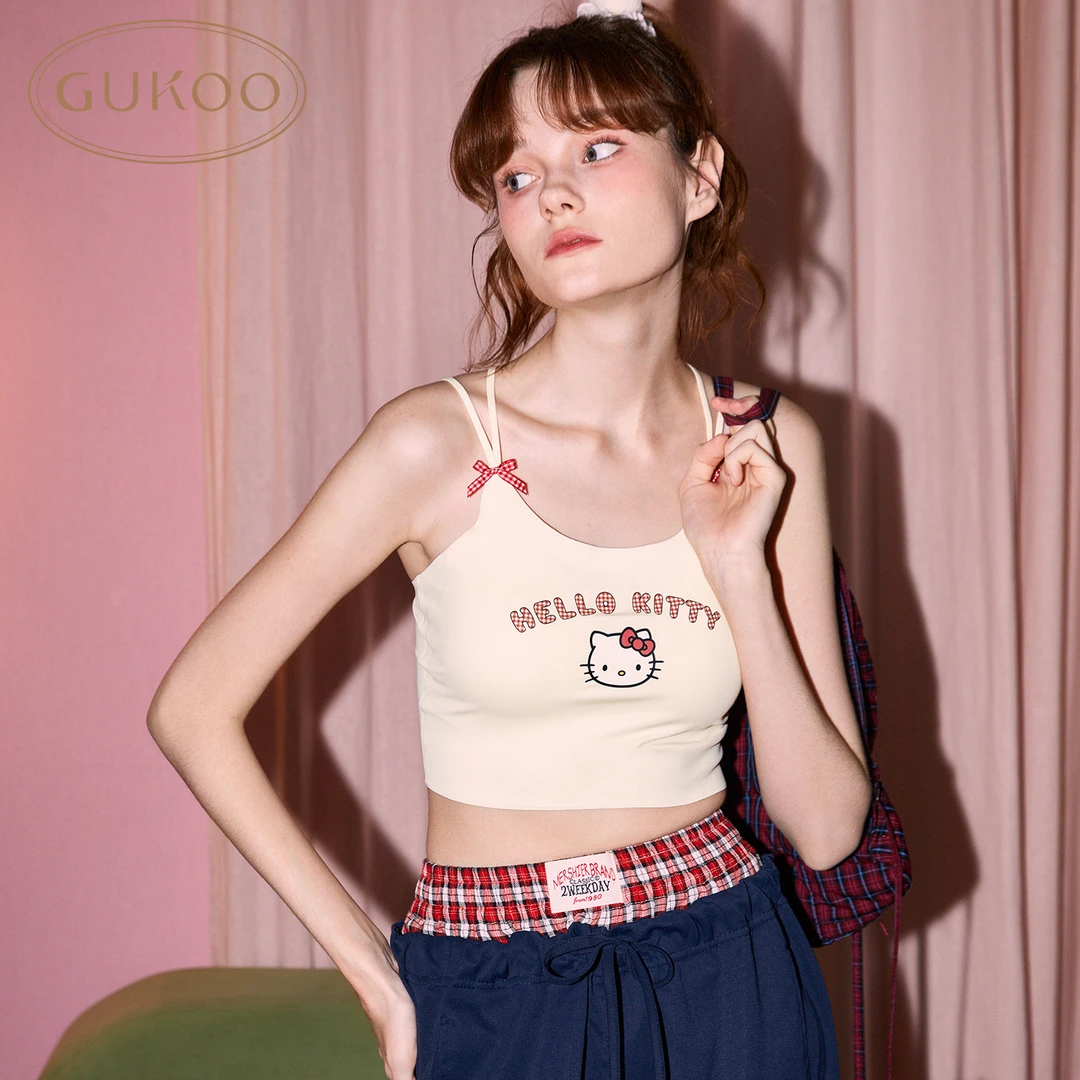 Gukoo/果壳HelloKitty吊带背心带胸垫美背内搭少女夏季