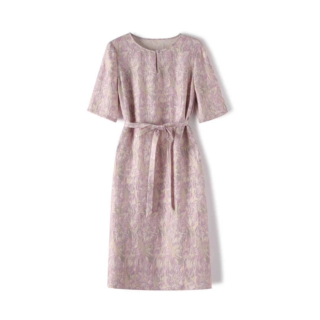 “鎏金岁月”追踪提花定制金茧桑蚕丝连衣裙 QXX253-25690