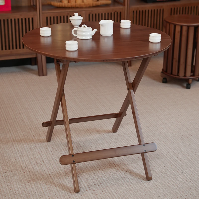 【80cm圆餐桌适合6人使用】可折叠新中式折叠桌简约小圆桌吃饭桌