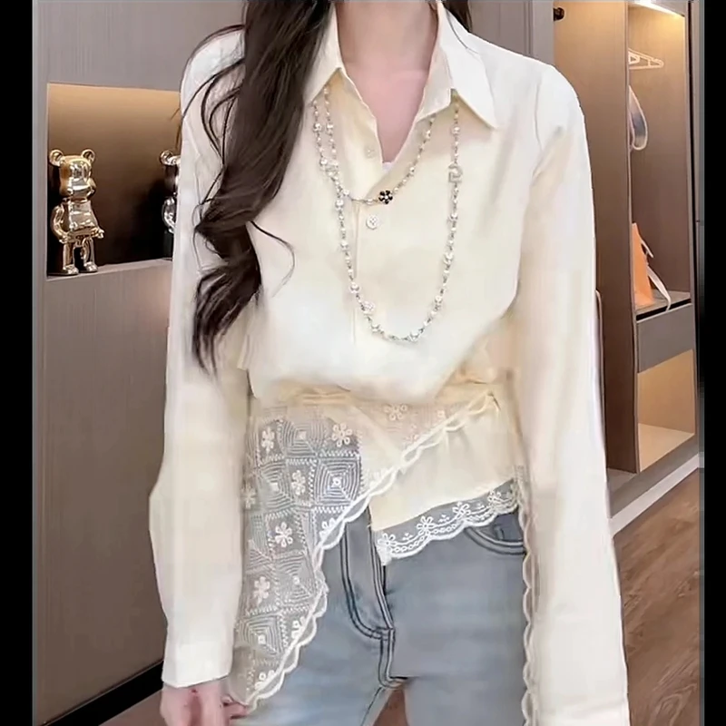 蕾丝衬衫+披肩2025春季新款时尚设计感秀气减龄休闲长袖衬衣上衣