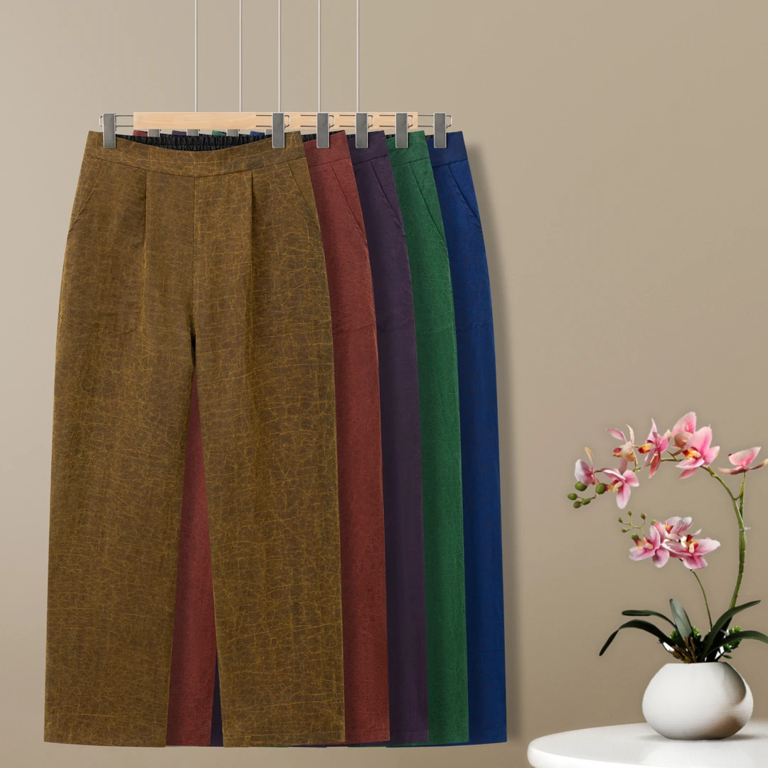 【阿邦香云纱】100%桑蚕丝直筒裤双面穿女装春秋老料松紧腰休闲裤子