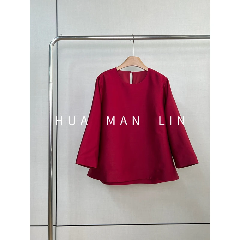 【花满林】‘热情如火’圆领一粒扣前短后长桑蚕丝丝毛上衣255842