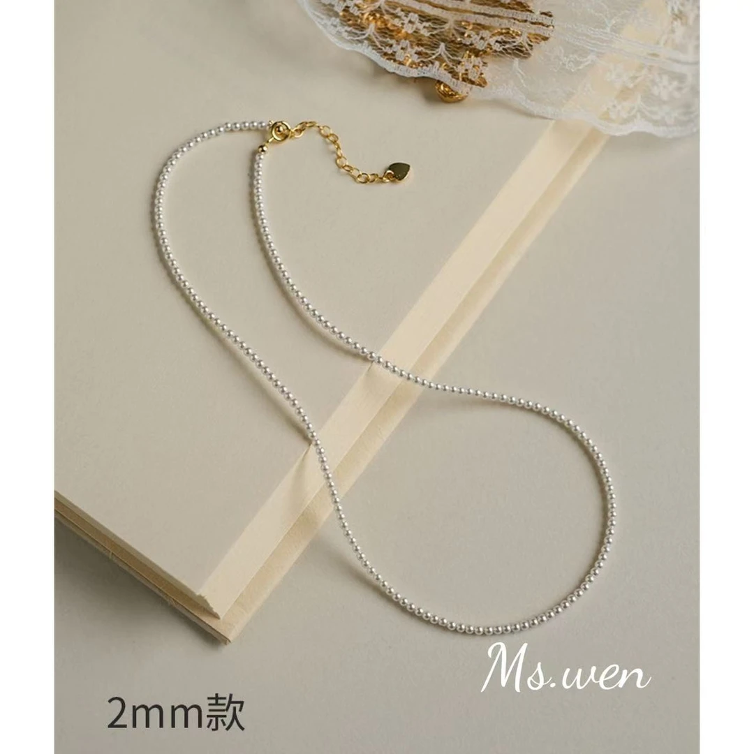 钛钢仿珍珠项链 【WENZO】2mm细款正圆迷你仿贝珠项链W250212