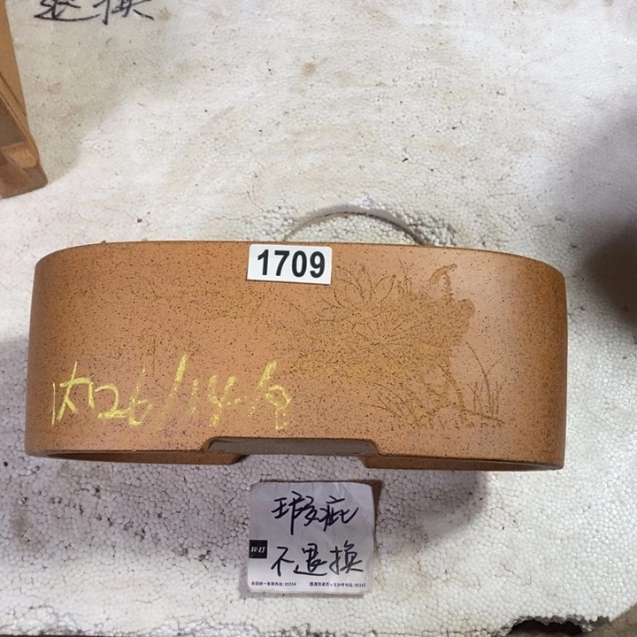 花盆紫砂 微瑕柴烧刻绘腰圆1709