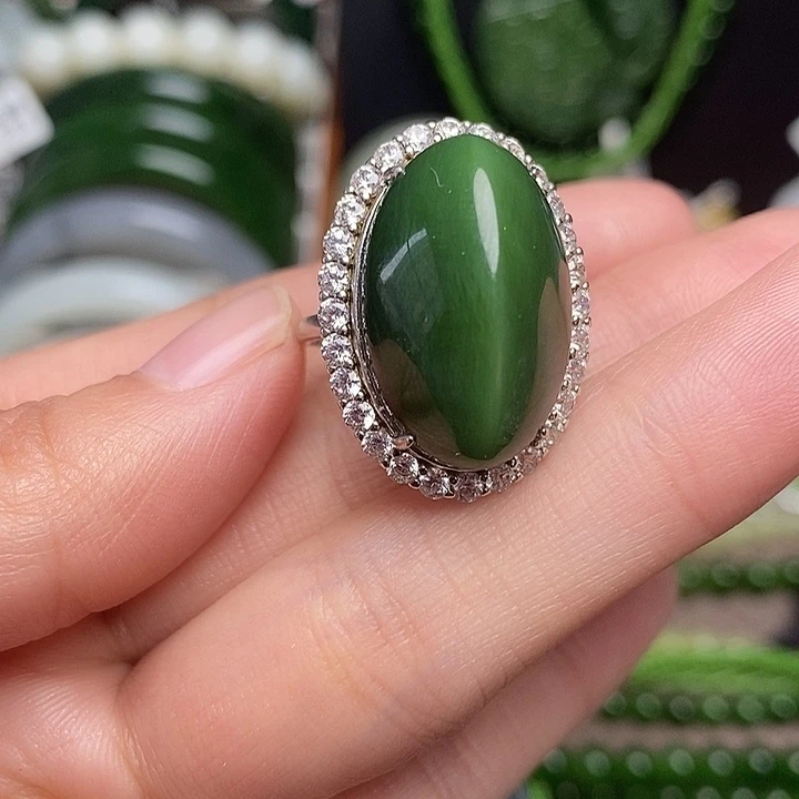 和田玉银S925镶嵌戒指