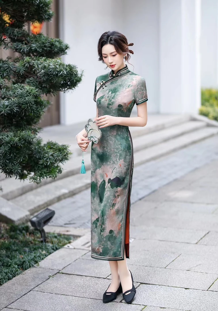 【荷塘月色】莹锦阁高腰裙日常常规款长裙旗袍走秀中长款山系性感风