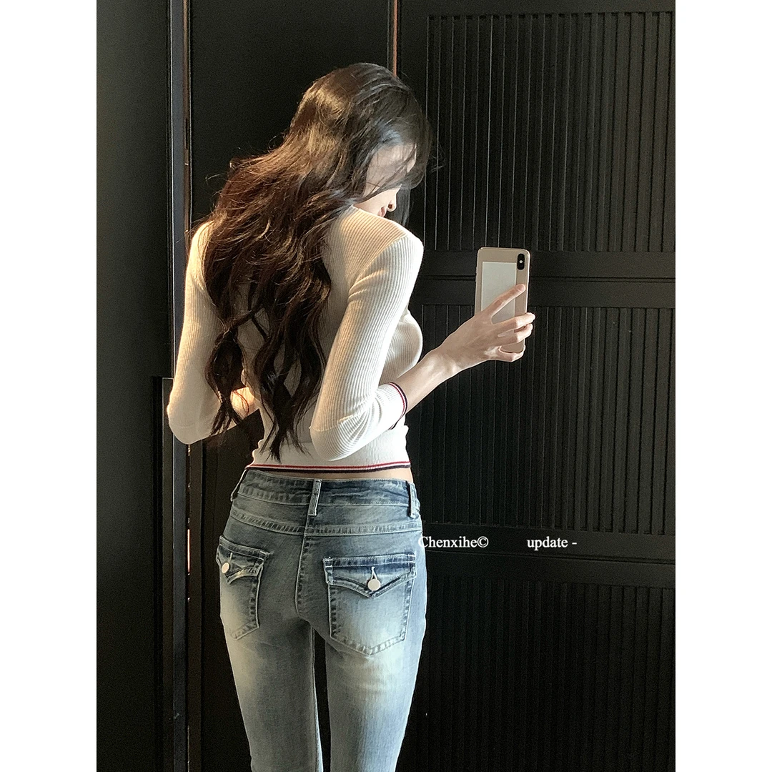 何晨曦 [美学雕刻服]条纹撞色羊毛针织上衣秋修身显瘦T恤女T1076Z