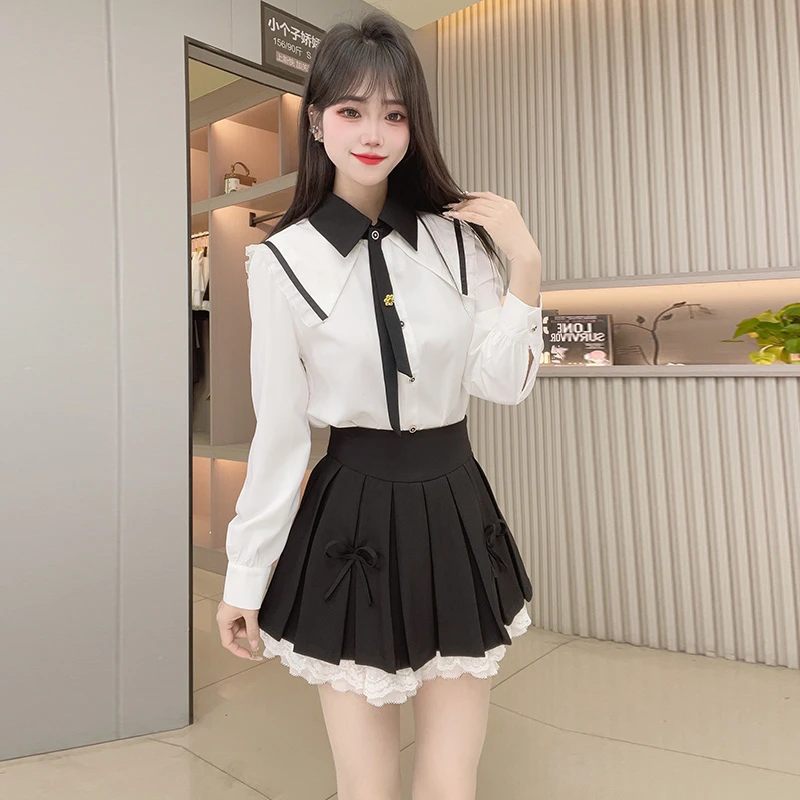 娃娃领长袖小个子衬衫春装国风设计感小众打底衫高端气质雪纺上衣