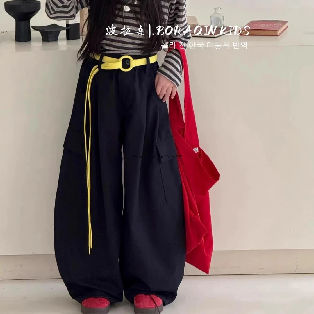 波拉亲亲子BORAQIN韩版童装2025秋季儿童纯色校园街舞工装弯刀裤