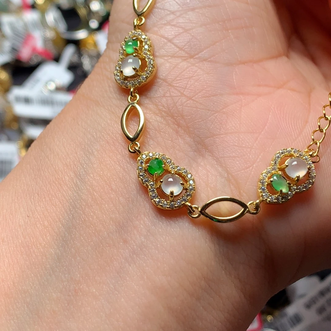 翡翠戒指银S925镶嵌天然翡翠手链