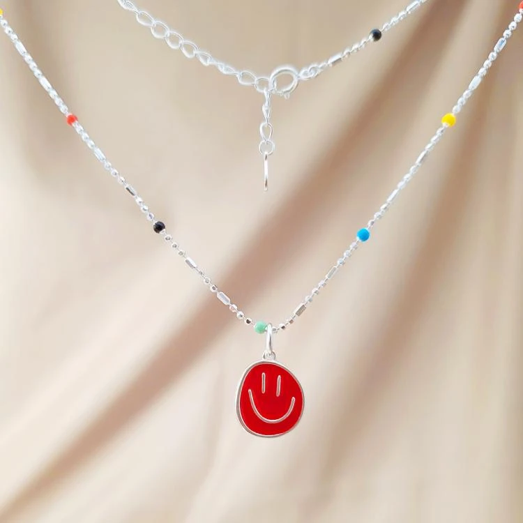 链子925银 彩虹笑脸项链 S1125