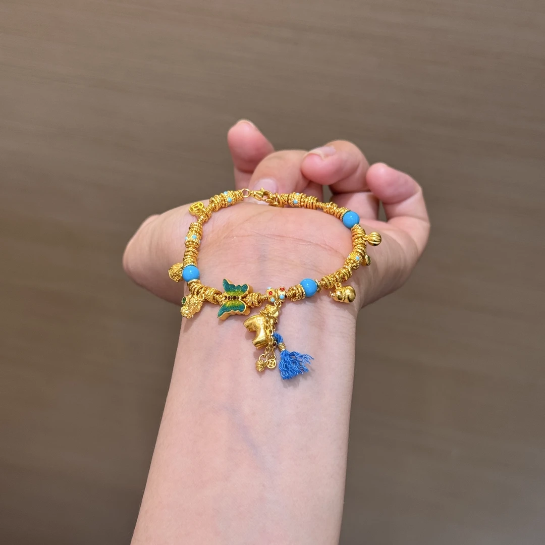 【菠萝珠宝】足金999 马上有钱 蝴蝶盘缠手链 金重：26.55克