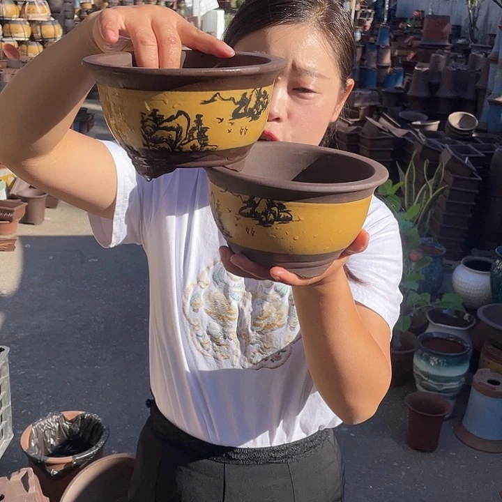 17+17黄色三角金钟花盆紫砂花盆紫砂