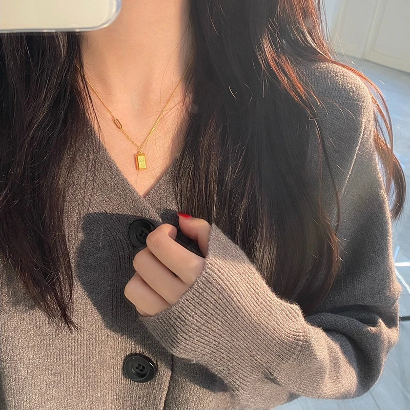 钛钢项链 暴富小金砖AB链套链 R646