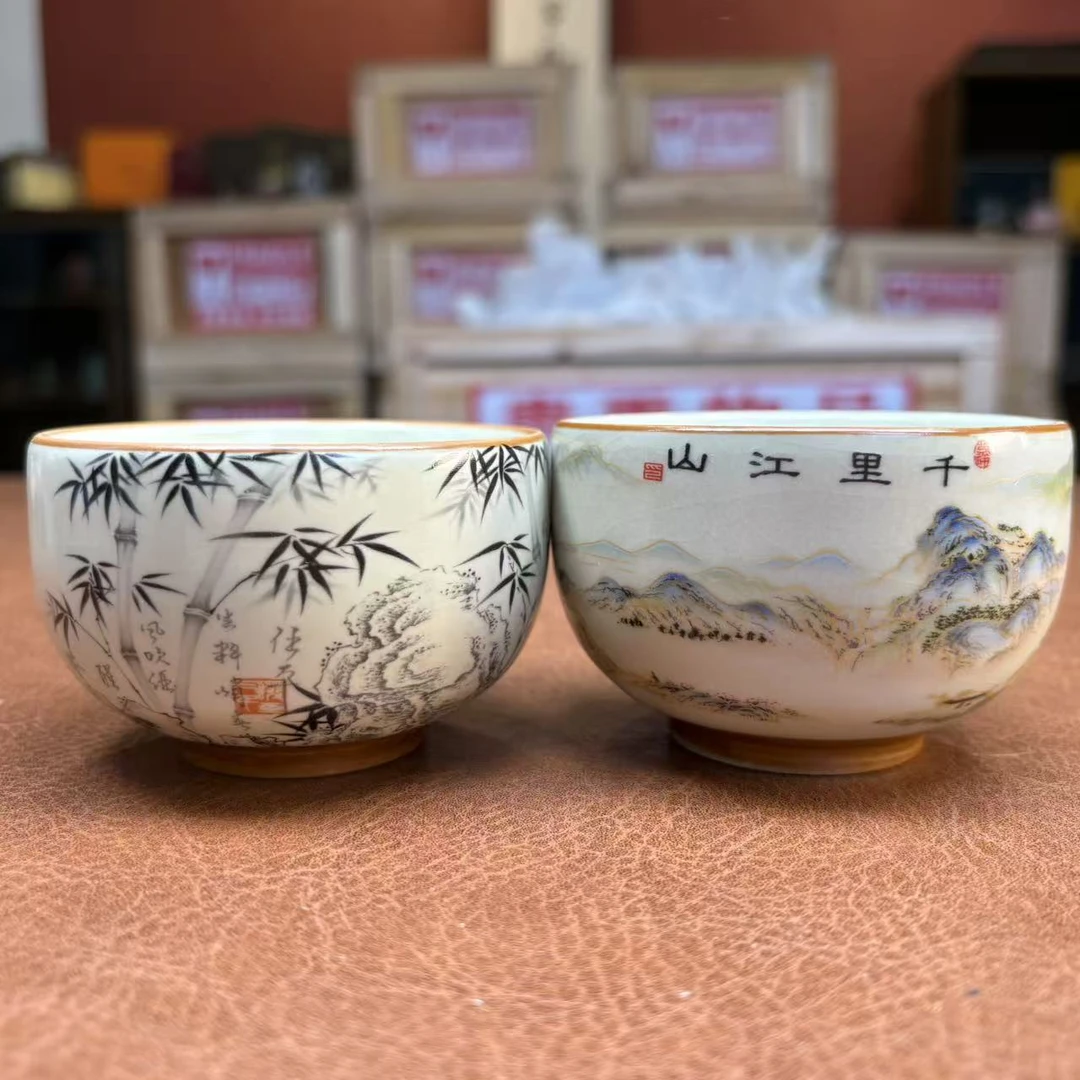 千里江山铜钱+水墨竹铜钱杯-4425-0104