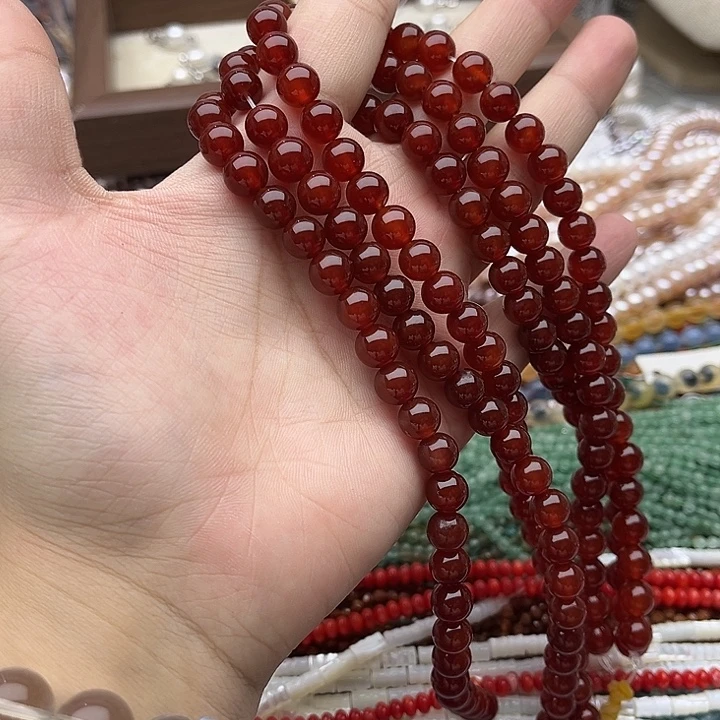 玛瑙/玉髓未镶嵌珠宝半成品一条8mm左右红玛瑙